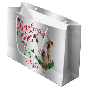 GOAT Christmas Wishes Baby Goat Kisses LaMancha Large Gift Bag