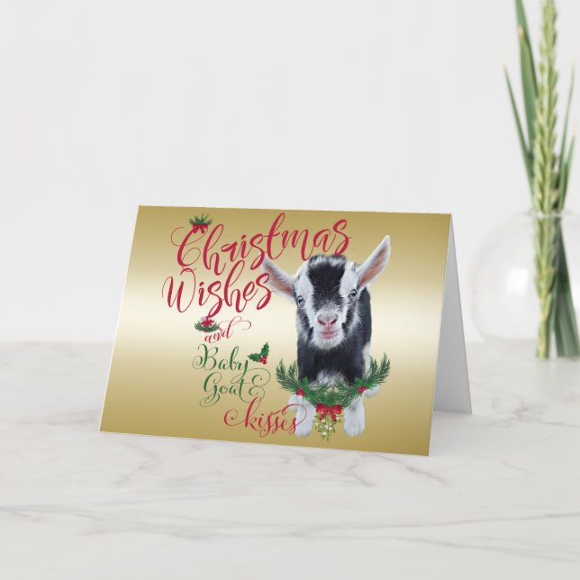 GOAT | Christmas Wishes Baby Goat Kisses Nigerian Holiday Card (Front)