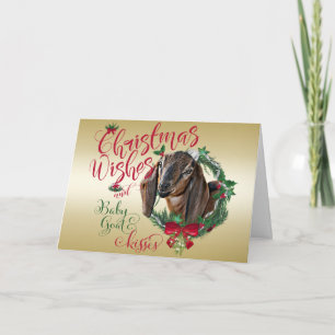 GOAT   Christmas Wishes Baby Goat Kisses Nubian 2 Holiday Card
