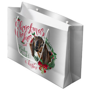 GOAT Christmas Wishes Baby Goat Kisses Nubian 2 Large Gift Bag