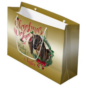GOAT Christmas Wishes Baby Goat Kisses Nubian 2 Large Gift Bag