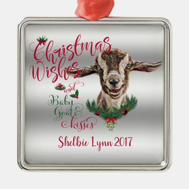 GOAT | Christmas Wishes Baby Goat Kisses Togg Metal Ornament (Front)