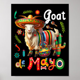 Goat Cinco De Mayo Mexican Sombrero Floral Guitar  Poster