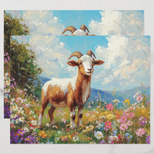 Goat Colourful Wildflower Meadow Scrapbook Paper