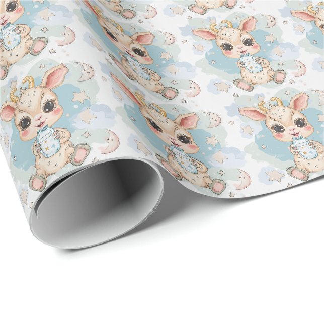 Goat Cute Baby Pastel Watercolor Pattern  Wrapping Paper (Roll Corner)