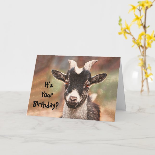 Goat Cute Funny Country Barnyard Card (Yellow Flower)
