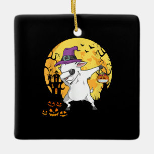 Goat Dabbing Witch Pumpkin Funny Dog Halloween Ceramic Ornament