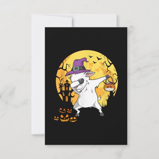 Goat Dabbing Witch Pumpkin Funny Dog Halloween RSVP Card (Front)
