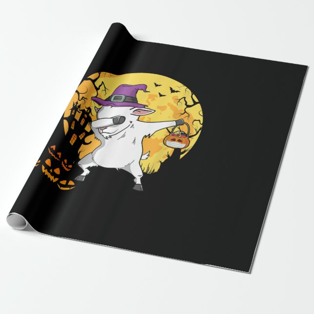 Goat Dabbing Witch Pumpkin Funny Dog Halloween Wrapping Paper (Unrolled)