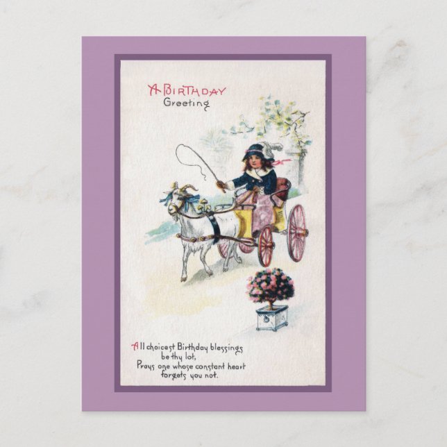Goat Drawing Buggy Vintage Birthday Postcard (Front)