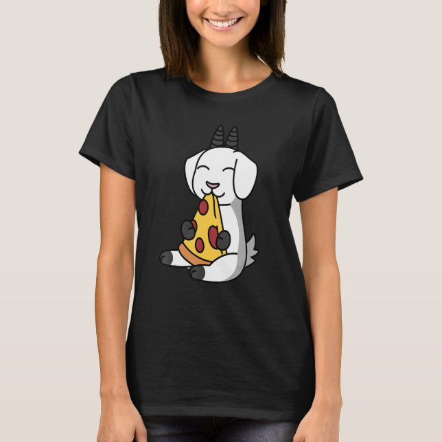 Goat Eating Pizza Pet T-Shirt (Front)