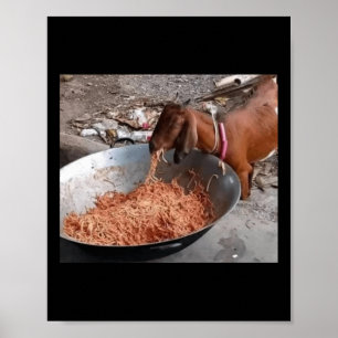 Goat Eating Spaghetti Sticker Poster