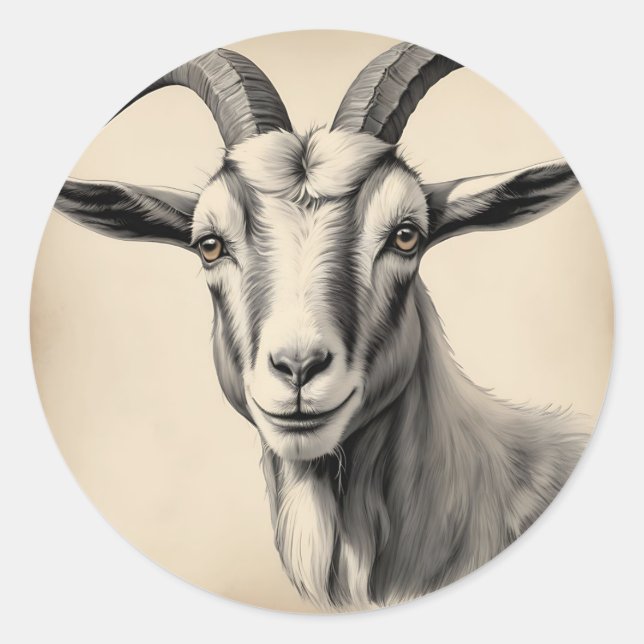 Goat Etching in Fine Lines Classic Round Sticker (Front)