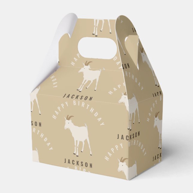 Goat Farm Animal Pattern Custom Birthday Name Favor Box (Front Side)