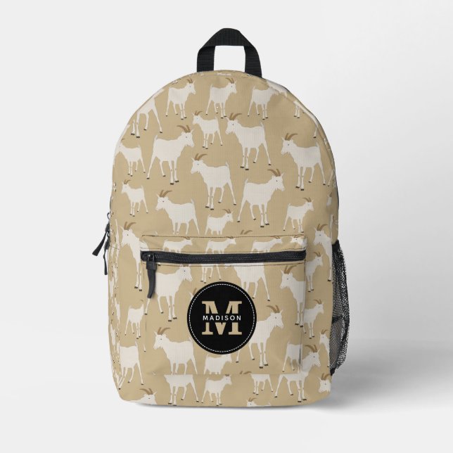 Goat Farm Animal Pattern Monogram Printed Backpack (Front)