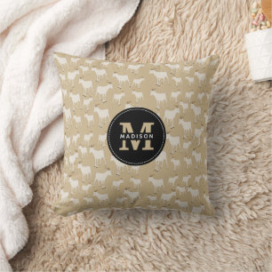 Goat Farm Animal Pattern Monogram Throw Pillow