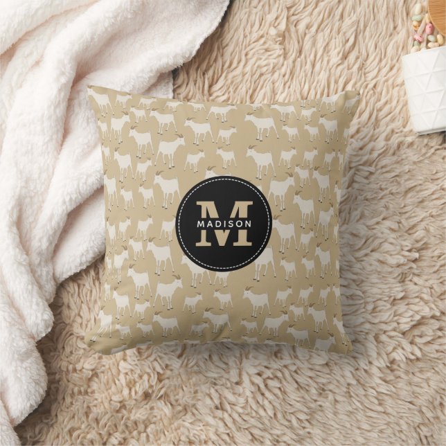 Goat Farm Animal Pattern Monogram Throw Pillow (Blanket)