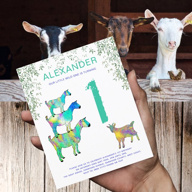 Goat Farm Animal Wild One Birthday Party Budget (Wild one goats colorful farm animal art 1st birthday party budget invitation )