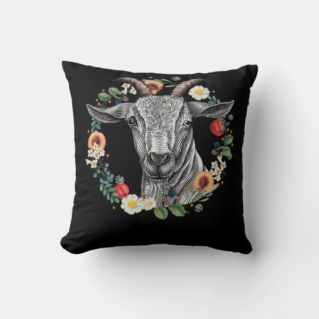Goat Flowers Nature Farm Animal Throw Pillow (Front)
