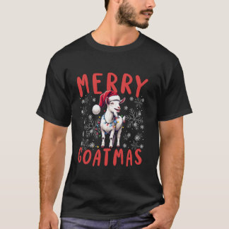 Goat Funny Merry Goatmas Snowflakes Santa Hat Ligh T-Shirt