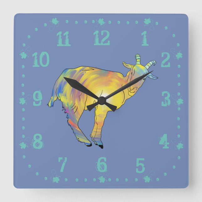 Goat Funny Quirky Psychedelic Colourful Animal Art Square Wall Clock (Front)