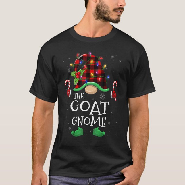 Goat Gnome Buffalo Plaid Matching Family Christmas T-Shirt (Front)