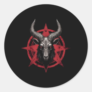 Goat Head Baphomet Pentagram Satanic Devil Occul Classic Round Sticker