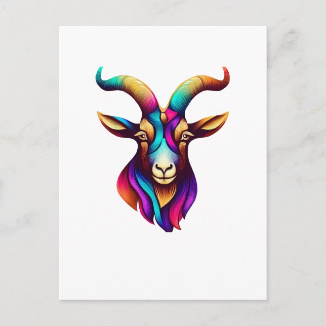 Goat head colourful Horn Postcard (Front)