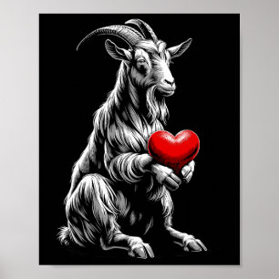 Goat Holding Heart Valentine's Day Cute Valentine Poster