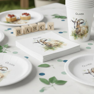 goat in a green pasture watercolor customizable napkin