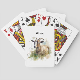 goat in a green pasture watercolor customizable playing cards