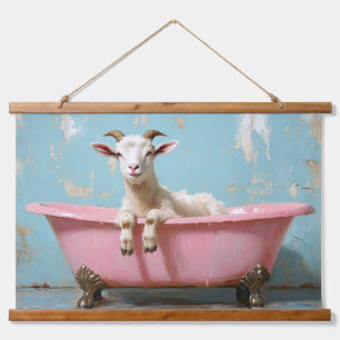 Goat in a Pink Bathtub Hanging Tapestry