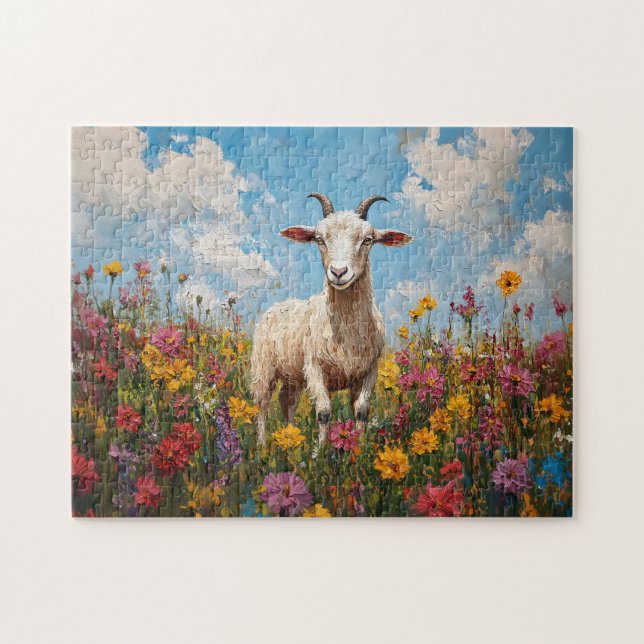Goat in a Wildflower Field Painting Jigsaw Puzzle (Horizontal)