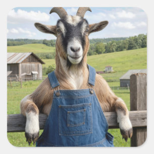 Goat in Denim Blue Bib Overalls Square Sticker