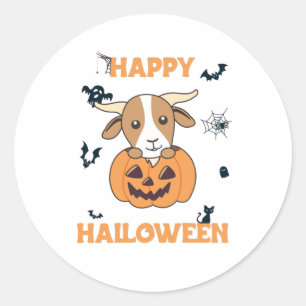 Goat In Pumpkin Cute Goats Happy Halloween Classic Round Sticker