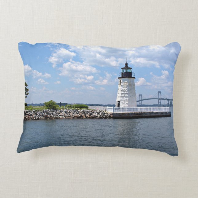 Goat Island Lighthouse, Rhode Island Accent Pillow (Back)