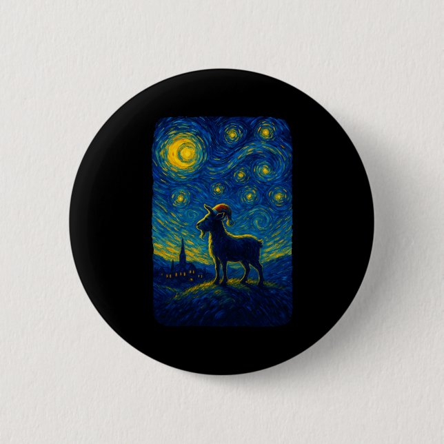 Goat Lover Santa Hat Christmas Starry Cute Night V 2 Inch Round Button (Front)