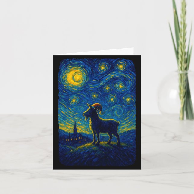 Goat Lover Santa Hat Christmas Starry Cute Night V Card (Front)