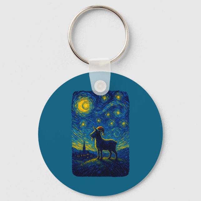 Goat Lover Santa Hat Christmas Starry Cute Night V Keychain (Front)