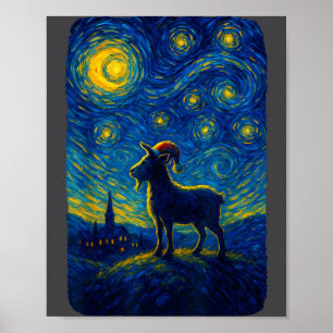 Goat Lover Santa Hat Christmas Starry Cute Night V Poster