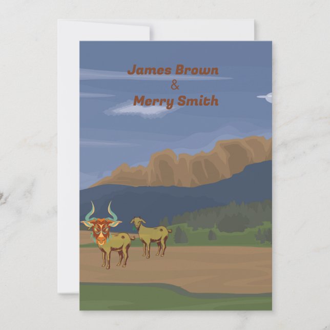 Goat Mountain Sky Nature Sun Romance Love Wedding Invitation (Front)