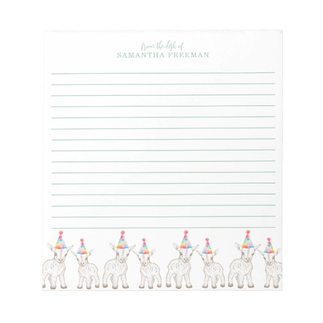 Goat Party Animal Personalized Lined Notepad (Front)