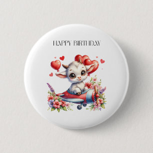 Goat Pilot Birthday 2 Inch Round Button
