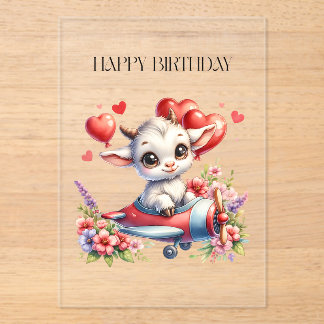 Goat Pilot Birthday Acrylic Invitations