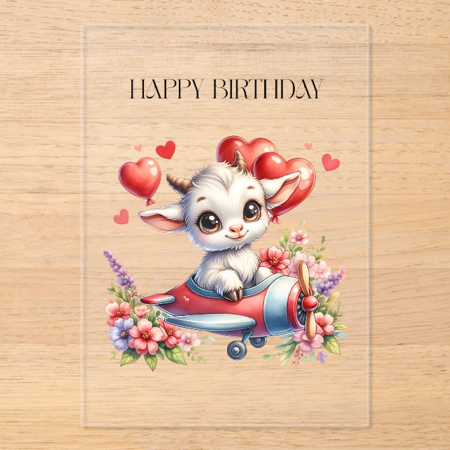 Goat Pilot Birthday Acrylic Invitations (Front)