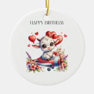 Goat Pilot Birthday Ceramic Ornament
