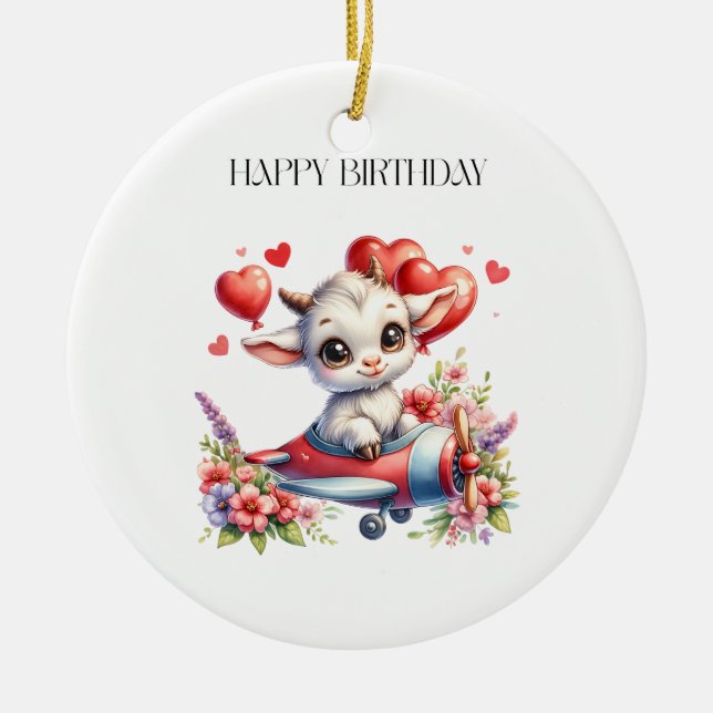 Goat Pilot Birthday Ceramic Ornament (Front)