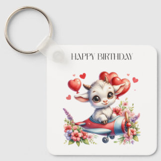 Goat Pilot Birthday Keychain