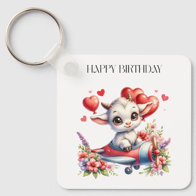 Goat Pilot Birthday Keychain (Front)