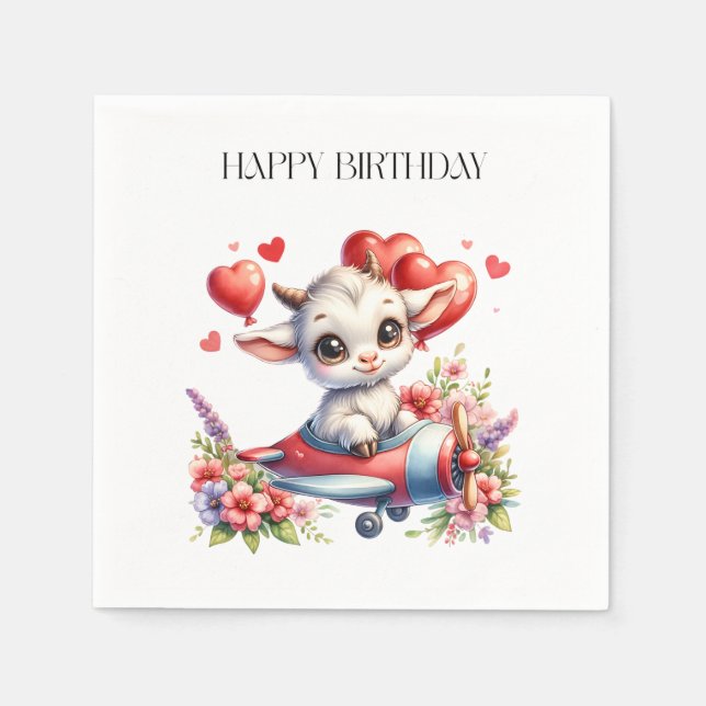 Goat Pilot Birthday Napkin (Front)